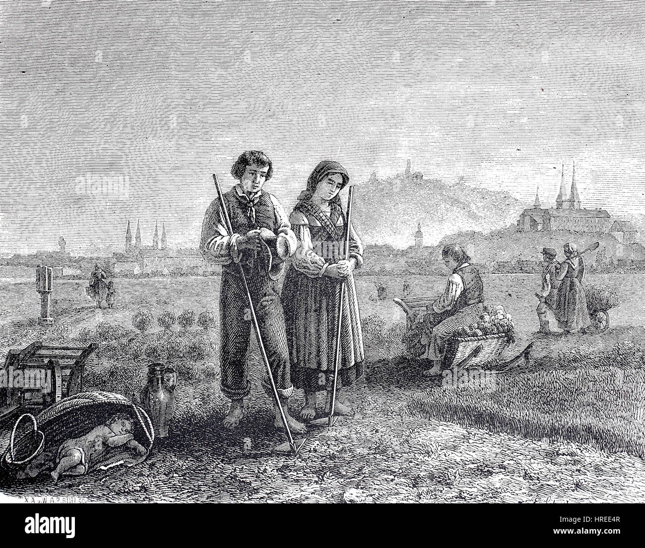 Landwirtschaft, Bamberger Gärtner im Feld, an dem Abend Glocke zu