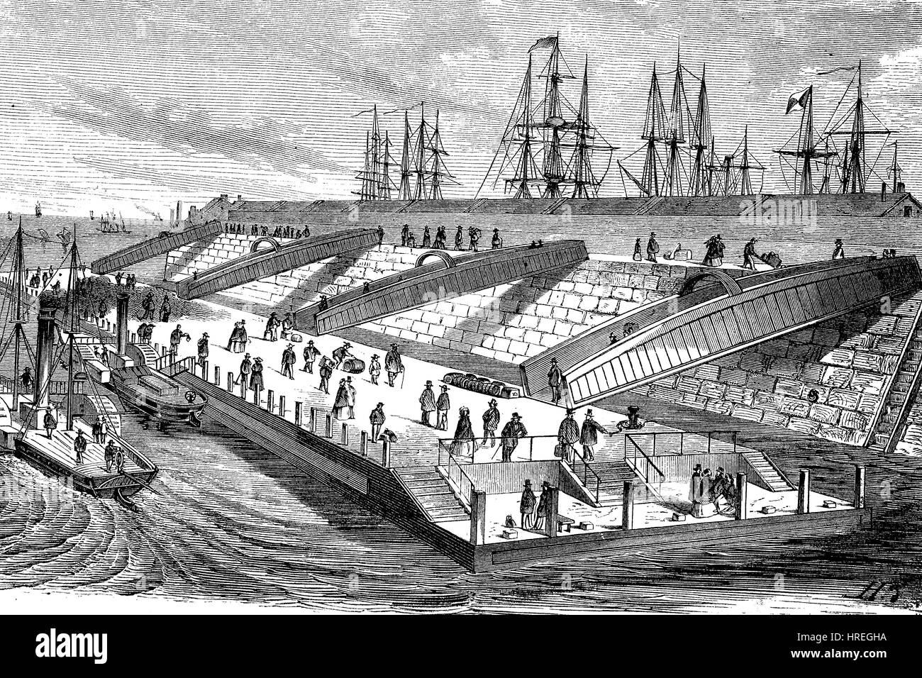 Die neue Anlegestelle vor Liverpool, Hafen, Hafen, England, Reproduktion von einem Holzschnitt aus dem 19. Jahrhundert, 1885 Stockfoto