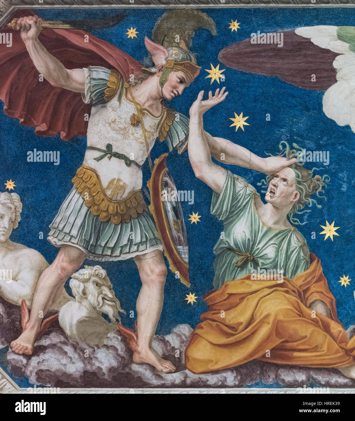 Rom. Italien. Villa Farnesina. Sternbild Perseus, Decke Fresko (Ausschnitt), 1511 von Baldassare Peruzzi, aus der Serie "Costellazioni" Stockfoto