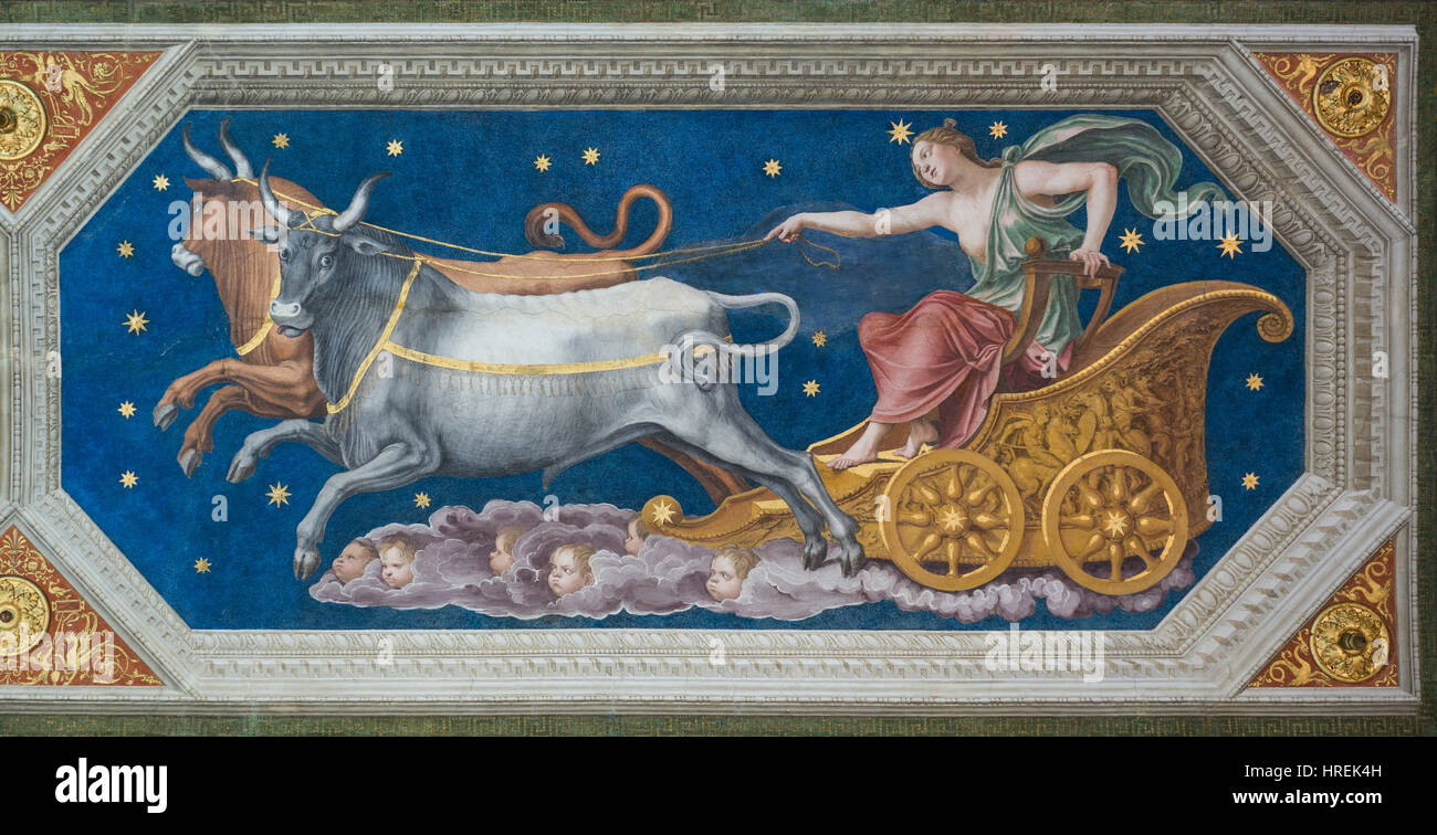 Rom. Italien. Villa Farnesina. Konstellation, Decke Fresko, 1511 von Baldassare Peruzzi, aus der Serie "Costellazioni" mit dem Horoskop des Stockfoto
