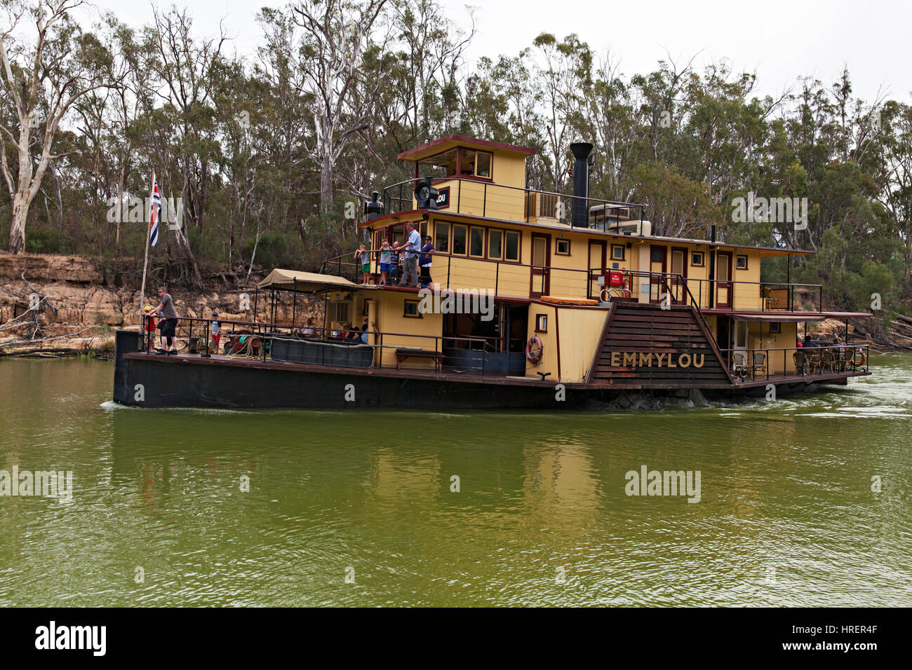 Eine alte Raddampfer PS Emmylou Kreuzfahrten entlang des Murray River in Echuca, Victoria, Australien. Stockfoto
