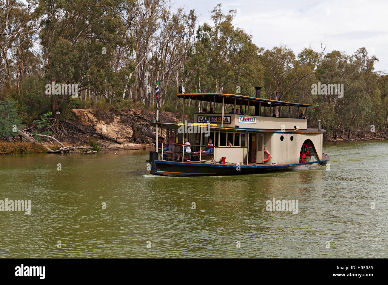 Eine alte Raddampfer PS Canberra Kreuzfahrten entlang des Murray River in Echuca, Victoria, Australien. Stockfoto