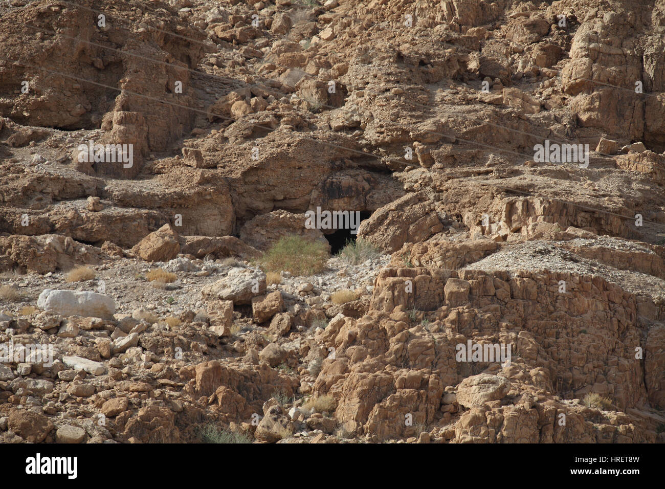 Höhle Nummer 11, wo der Tempel Scroll und Teile der vierundzwanzig anderen Toten Meer scrollt wie Levitikus, Psalmen und Job gefunden wurden.  Qumran, Israel. Stockfoto