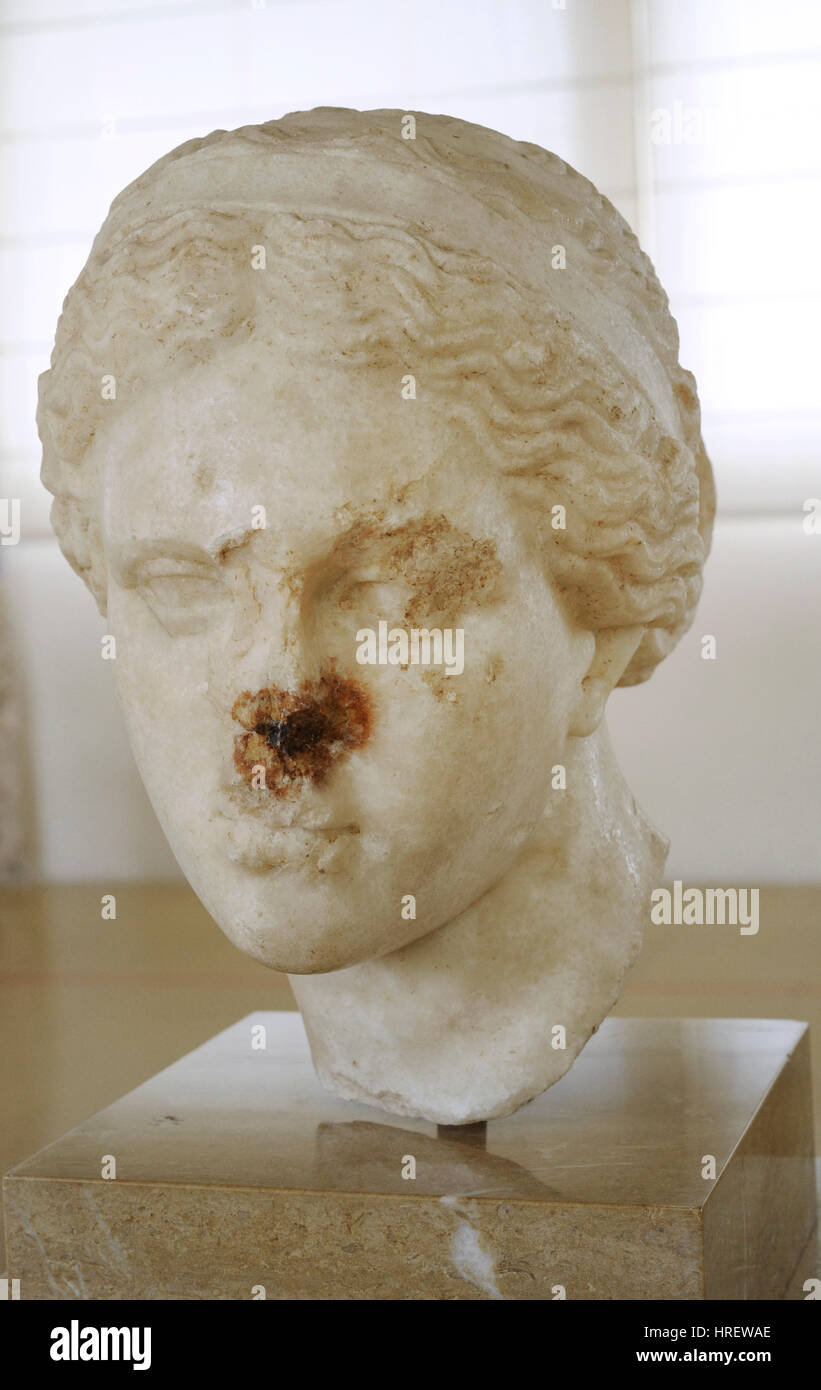 Leiter der Venus. 1. Jahrhundert n. Chr. Fragment einer römischen Kopie des berühmten Aphrodite von Knidos. Kolonie Forum, Tarraco, Spanien. Nationales Archäologisches Museum. Tarragona. Katalonien, Spanien. Stockfoto