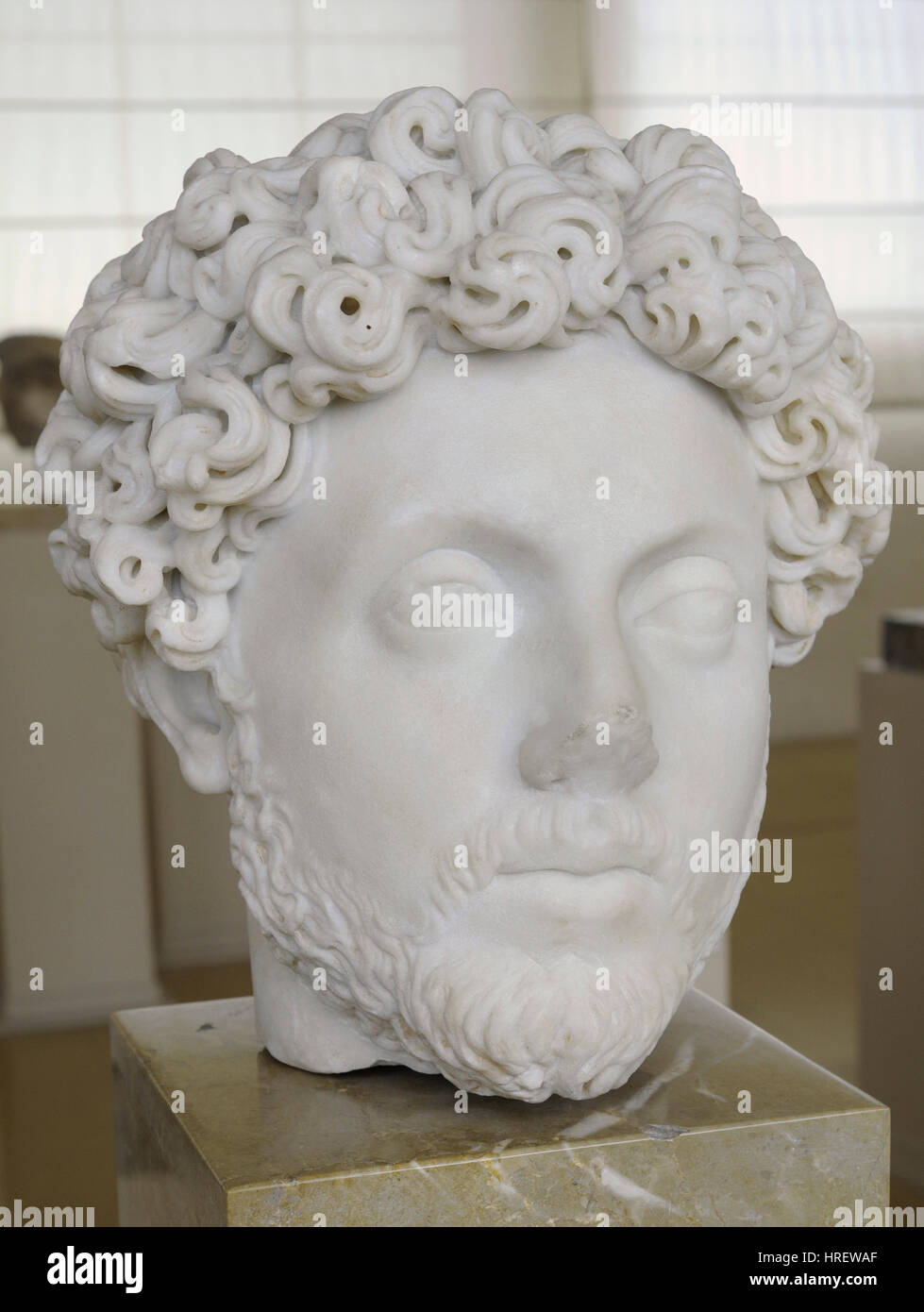 Marcus Aurelius (121-180 n. Chr.). Kaiser von Rom von 161-180. Büste. Statue von Kolonie-Forum. 2. Jahrhundert n. Chr. Luni-Carrara-Marmor. Tarragona, Spanien. Nationales Archäologisches Museum. Tarragona. Katalonien, Spanien. Stockfoto