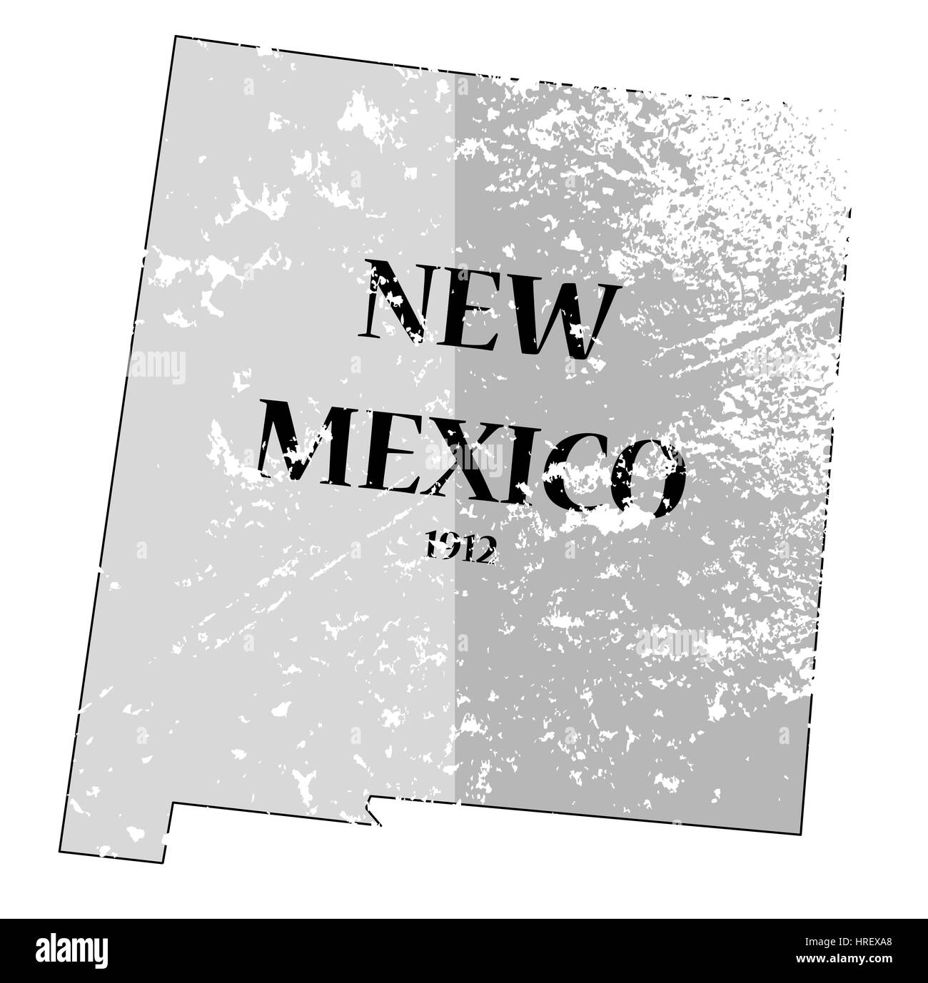 Ein grunged Umriss des Bundesstaates New Mexico mit dem Datum der Eigenstaatlichkeit isoliert auf weißem Hintergrund Stockfoto