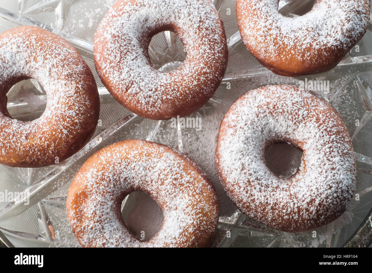 Pulverisierter Zucker Donuts - Nahaufnahme Stockfoto