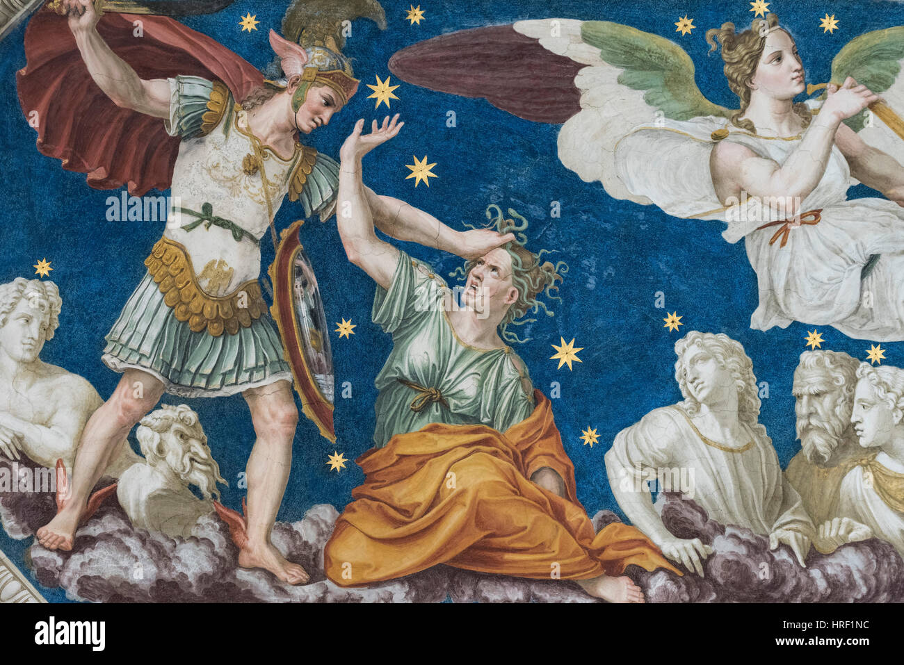 Rom. Italien. Villa Farnesina. Sternbild Perseus, Decke Fresko (Ausschnitt), 1511 von Baldassare Peruzzi (1481 – 1536), aus der Reihe der "Costellazio Stockfoto