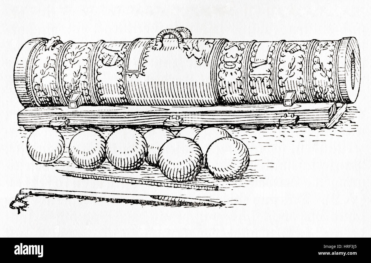 15. Jahrhundert hand Kanone mit Kanonenkugeln.  Aus Meyers Lexikon veröffentlicht 1927. Stockfoto