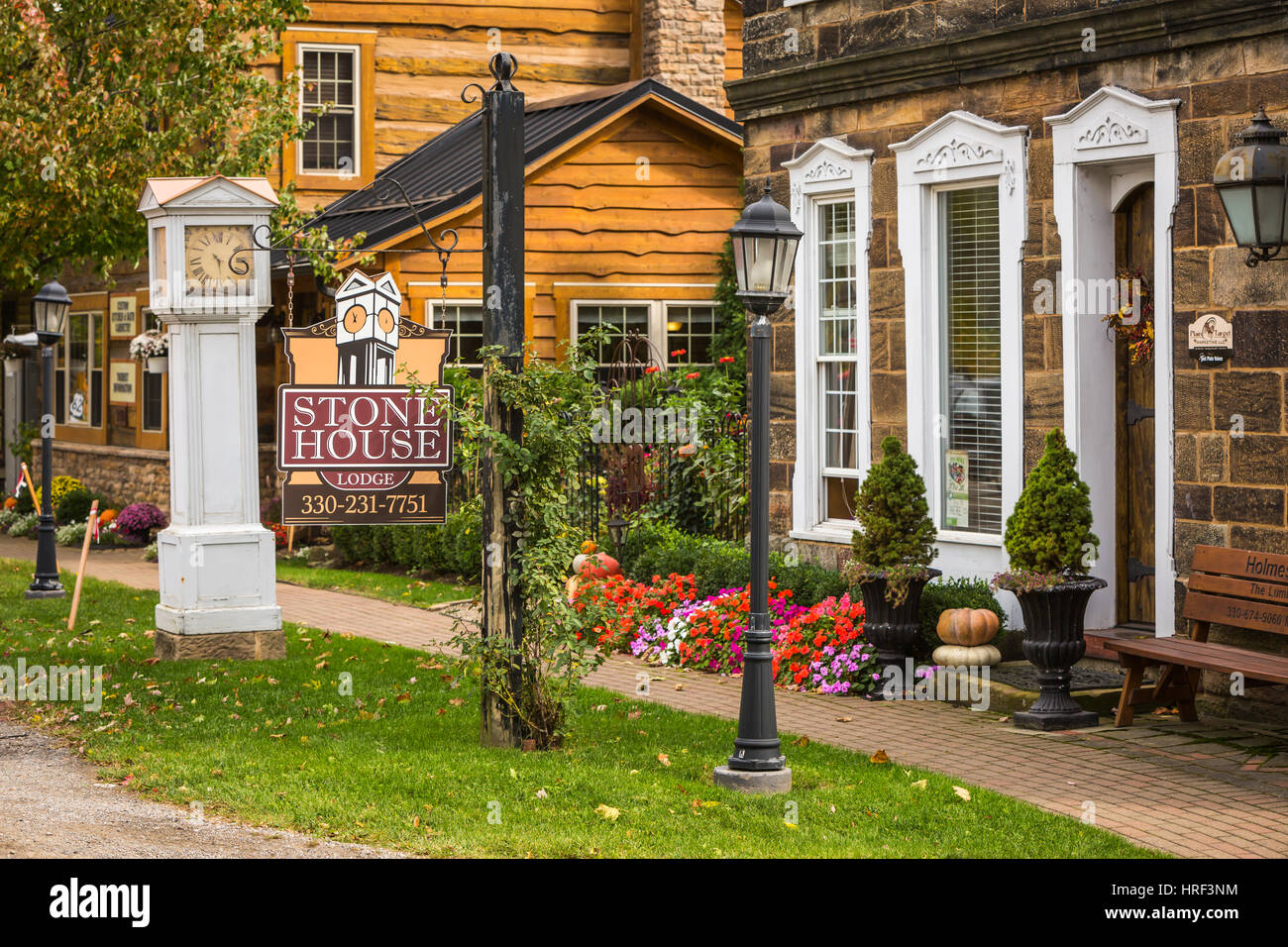 Das Steinhaus historische Gebäude im Dorf Winesburg, Ohio, USA. Stockfoto