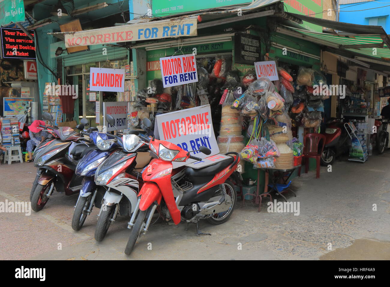 Motorrad Verleih im Zentrum von Ho-Chin-Minh-Stadt-Vietnam. Stockfoto