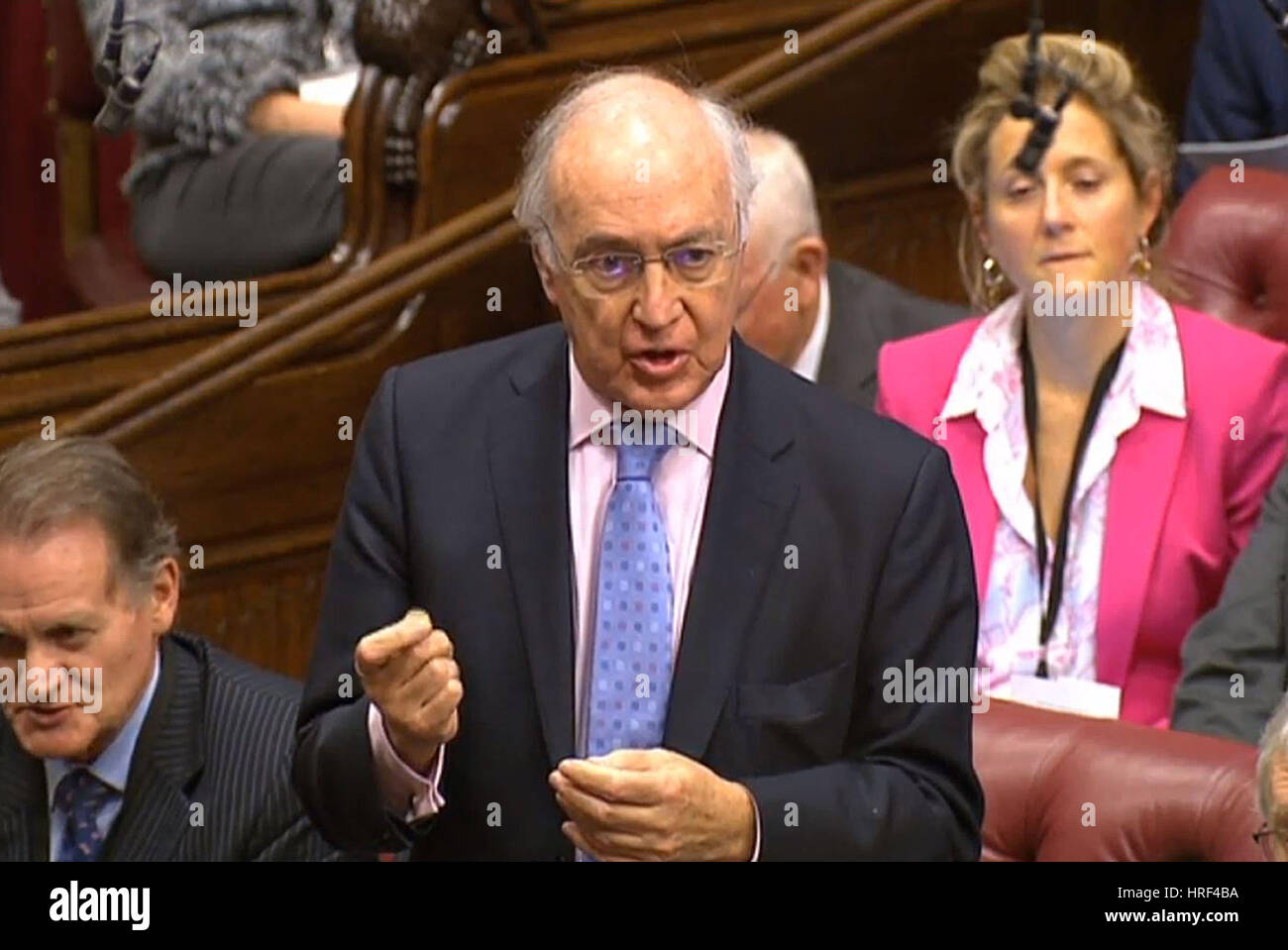 Lord Howard von Lympne spricht im House Of Lords, da die Regierung eine Brexit Bill Niederlage im Lords erlitten hat, über die Gewährleistung der Rechte der EU-Bürger leben in Großbritannien. Stockfoto