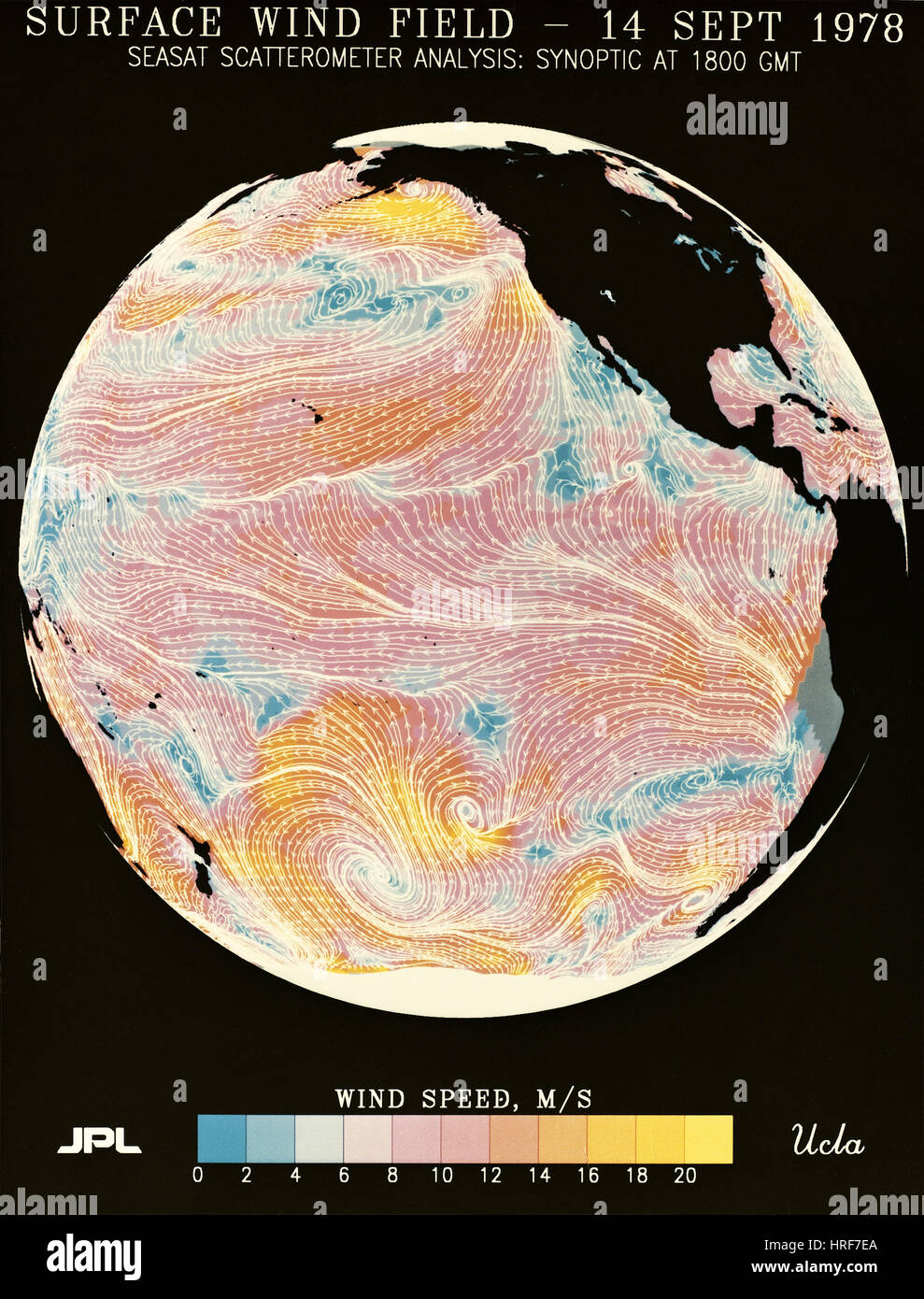 Globale Windgeschwindigkeit und Windrichtung Stockfoto