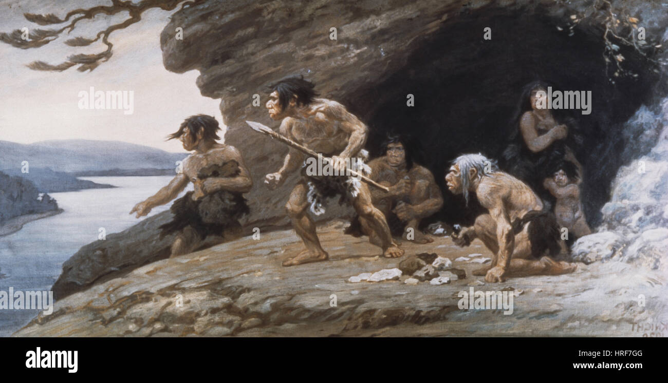 Neandertaler Höhlenmensch Stockfoto