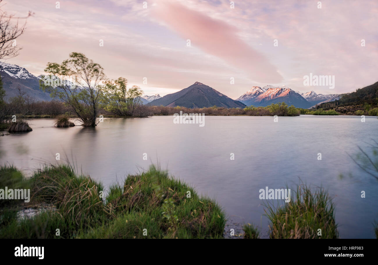 Glenorchy Lagune am hinteren Berge, Glenorchy, in Queenstown, Southland, Neuseeland Stockfoto