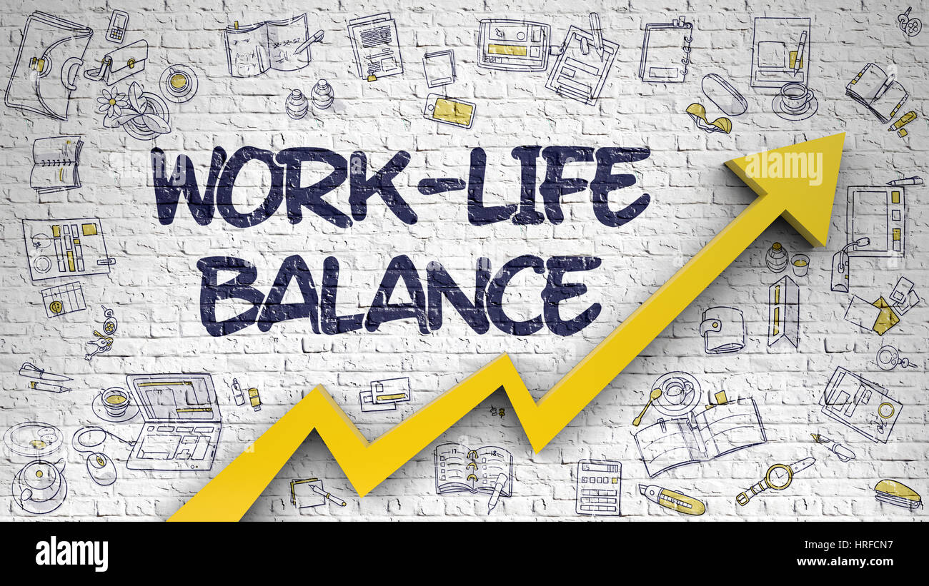 Work-Life-Balance Inschrift auf Linie Stil Illustration. mit oranger ...