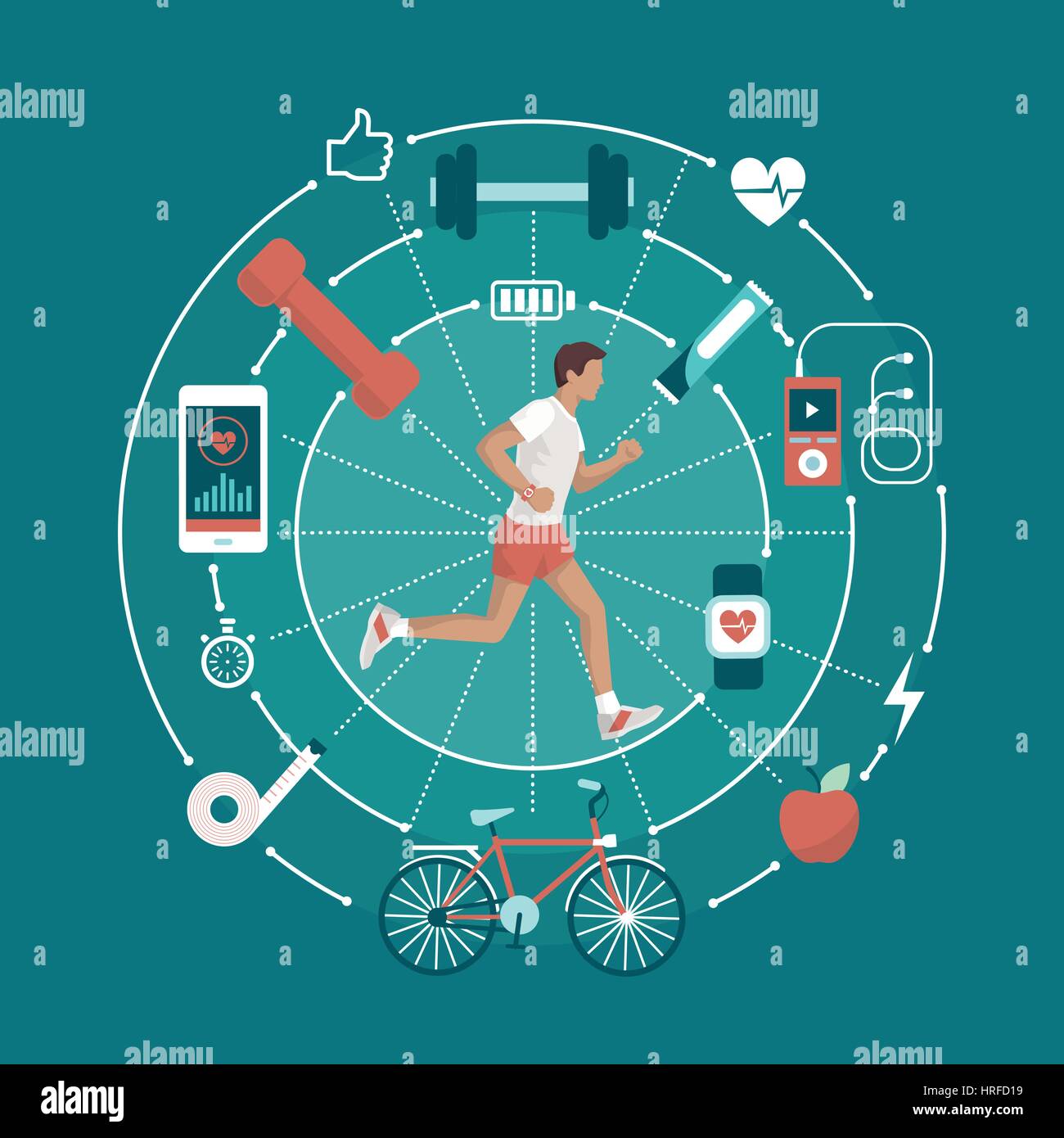 Fitness; Sport und gesunde Lifestyle-Konzept: Sportler und Sport Geräte miteinander verbinden Stock Vektor