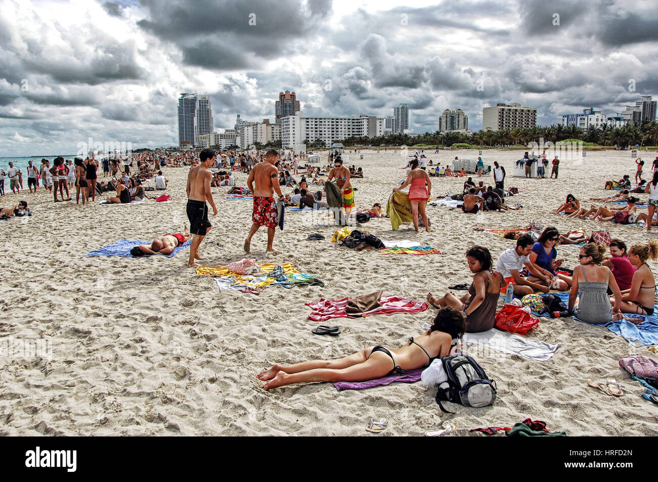 Menschen am Strand: South Beach, Miami Beach, Florida Stockfoto