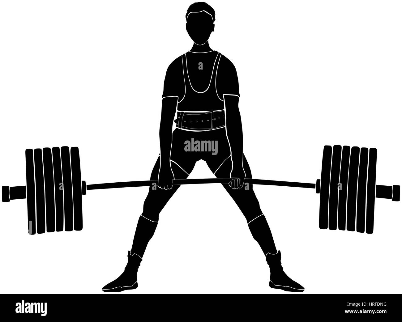 männlicher Athlet Powerlifter Kreuzheben im Kraftdreikampf schwarze silhouette Stockfoto