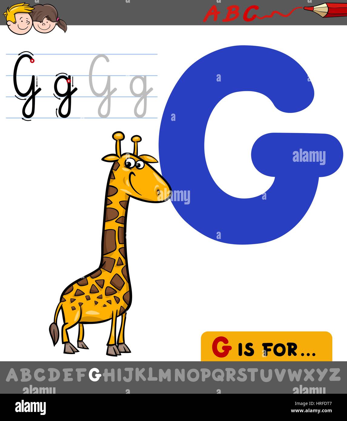 Pädagogische Cartoon Illustration des Buchstaben G von Alphabet mit Giraffe Tier Charakter für Kinder Stock Vektor