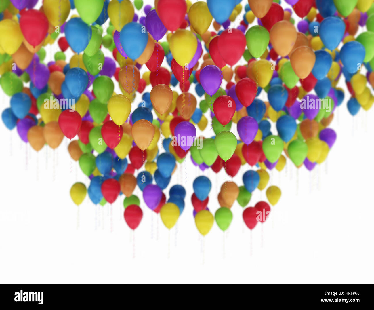 Große Gruppe von Multi Color Geburtstag Party Luftballons, isoliert auf weißem Hintergrund Stockfoto