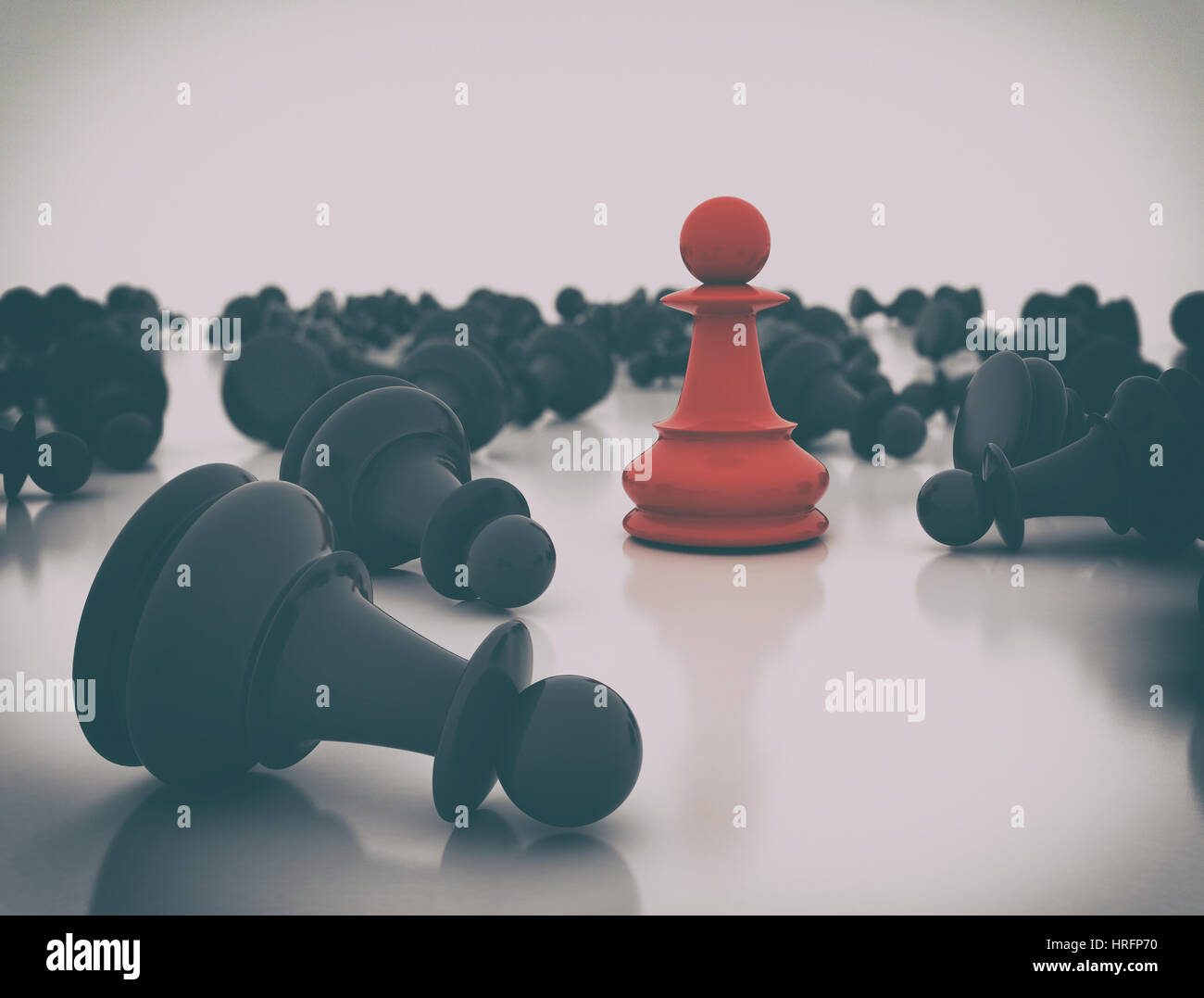 Einzelne rote Bauer. Zuletzt noch steht Business Strategie Konzept Hintergrund Stockfoto