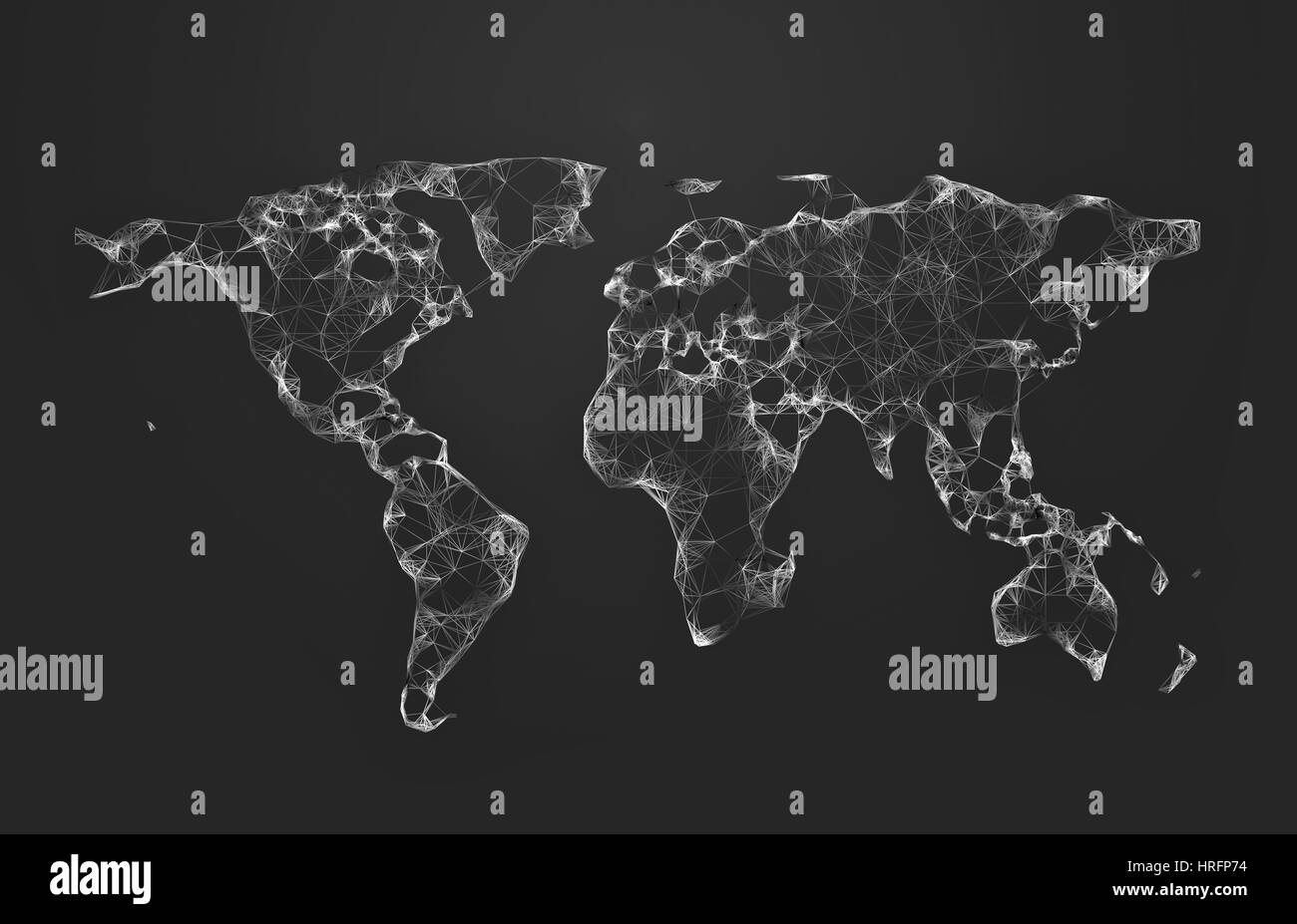 Welt Karte low-Poly auf dunklem Hintergrund. Stockfoto