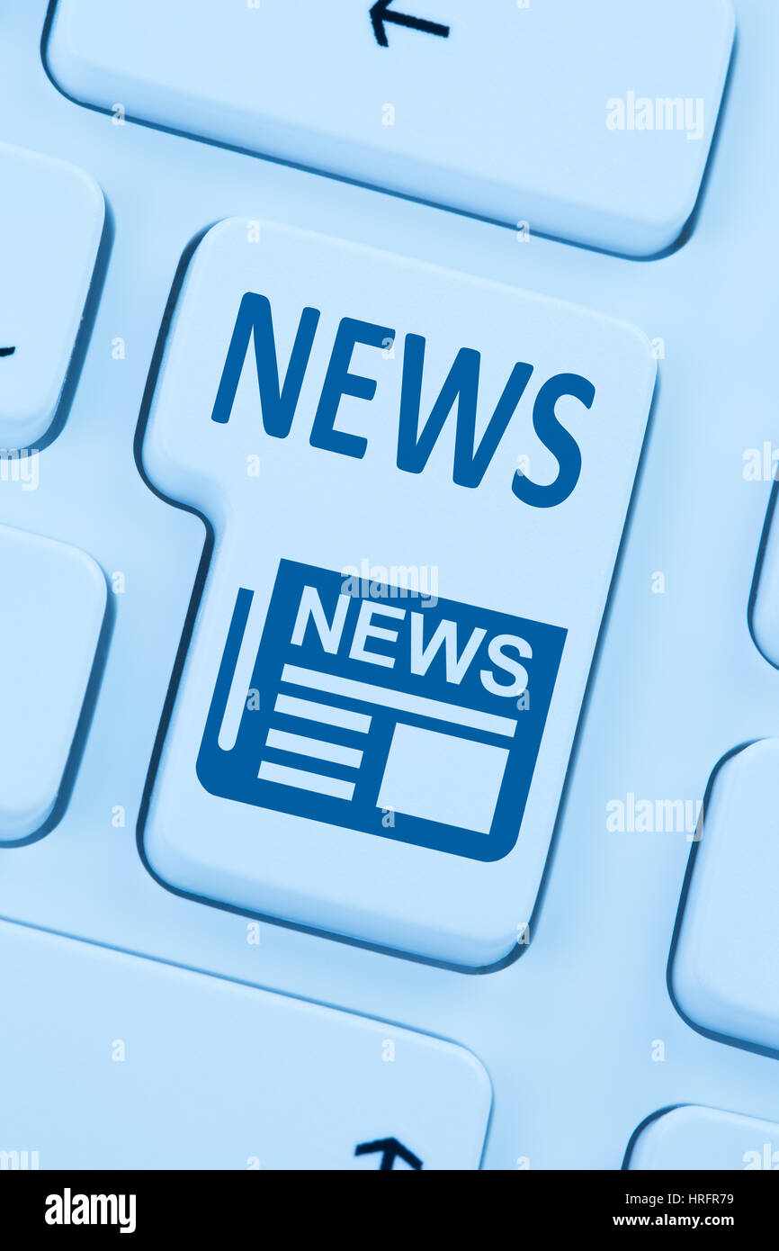 Online Zeitung Nachrichten blau Computer Tastatur Stockfoto