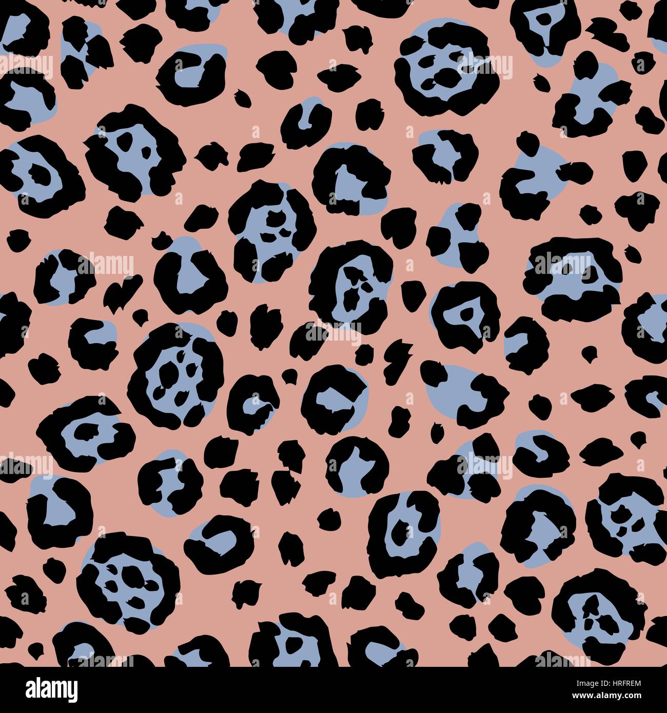 Vektor nahtlose Leoparden-print. Tierhaut Muster. Flecken von wilden Tieren Hand gemalte Aquarell Ornament. Korallen und Stahl Blautönen. Stock Vektor