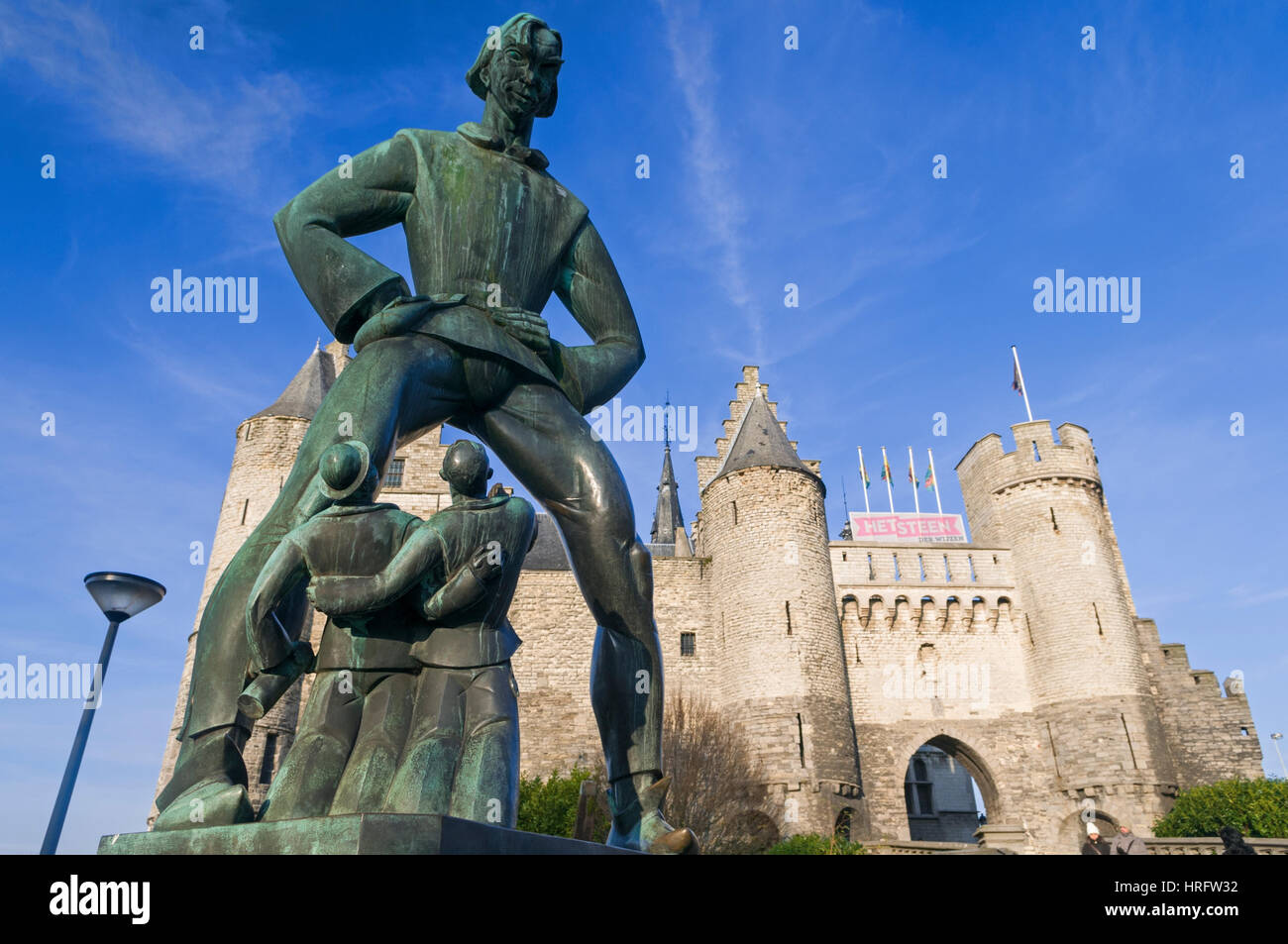 Lange Wapper Statue Steen Burg Antwerpen-Belgien Stockfoto