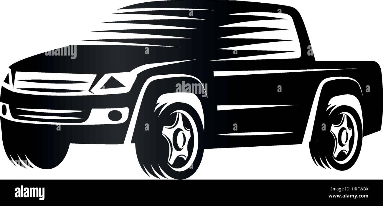 Isolierte Monochrom Gravieren Stil Pickup-Trucks Logo, Autos-Logo, Farbe schwarz-Kraftfahrzeug-Vektor-illustration Stock Vektor