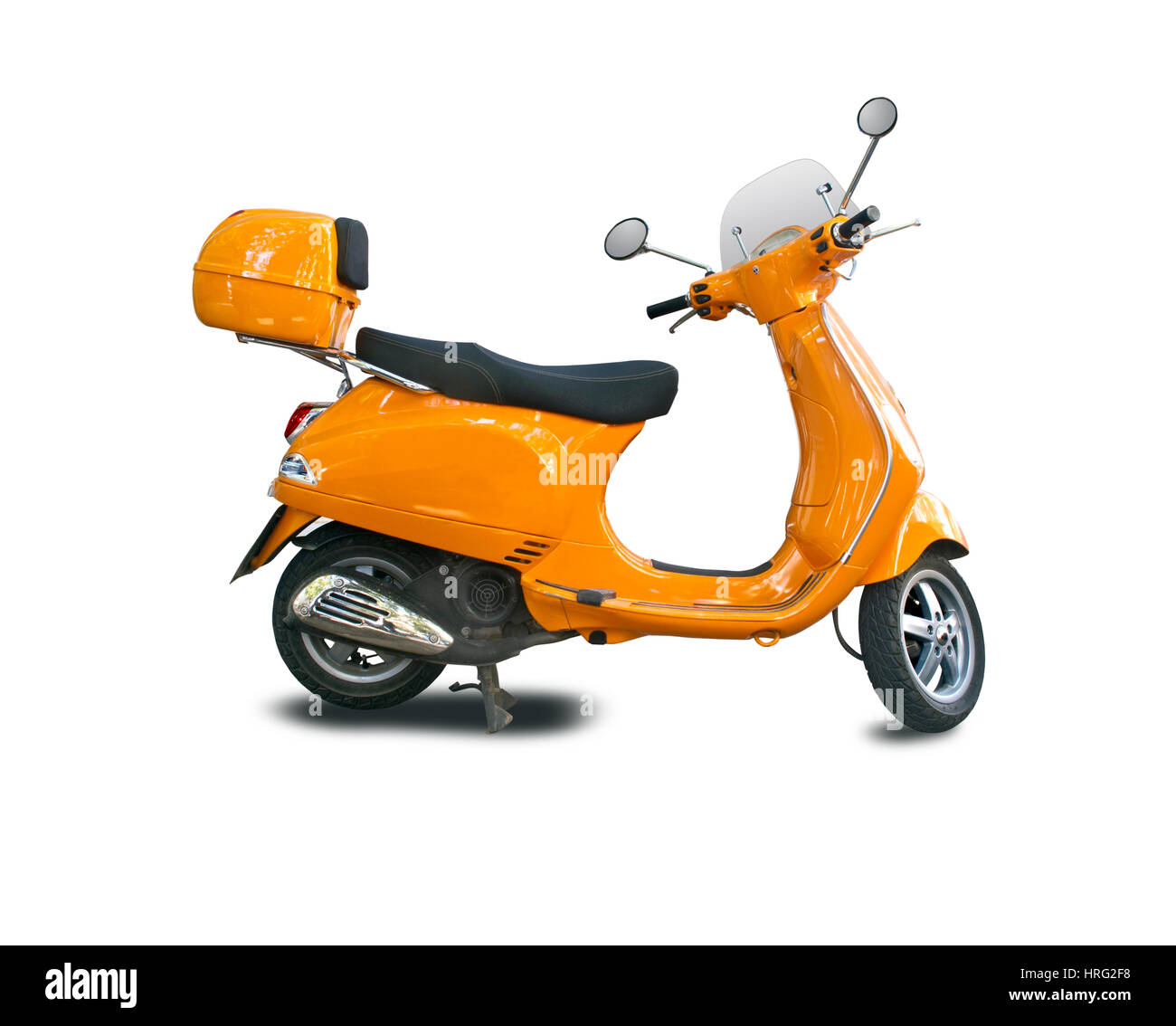 Isoliert auf weiss Orange Scooter-Seitenansicht Stockfoto