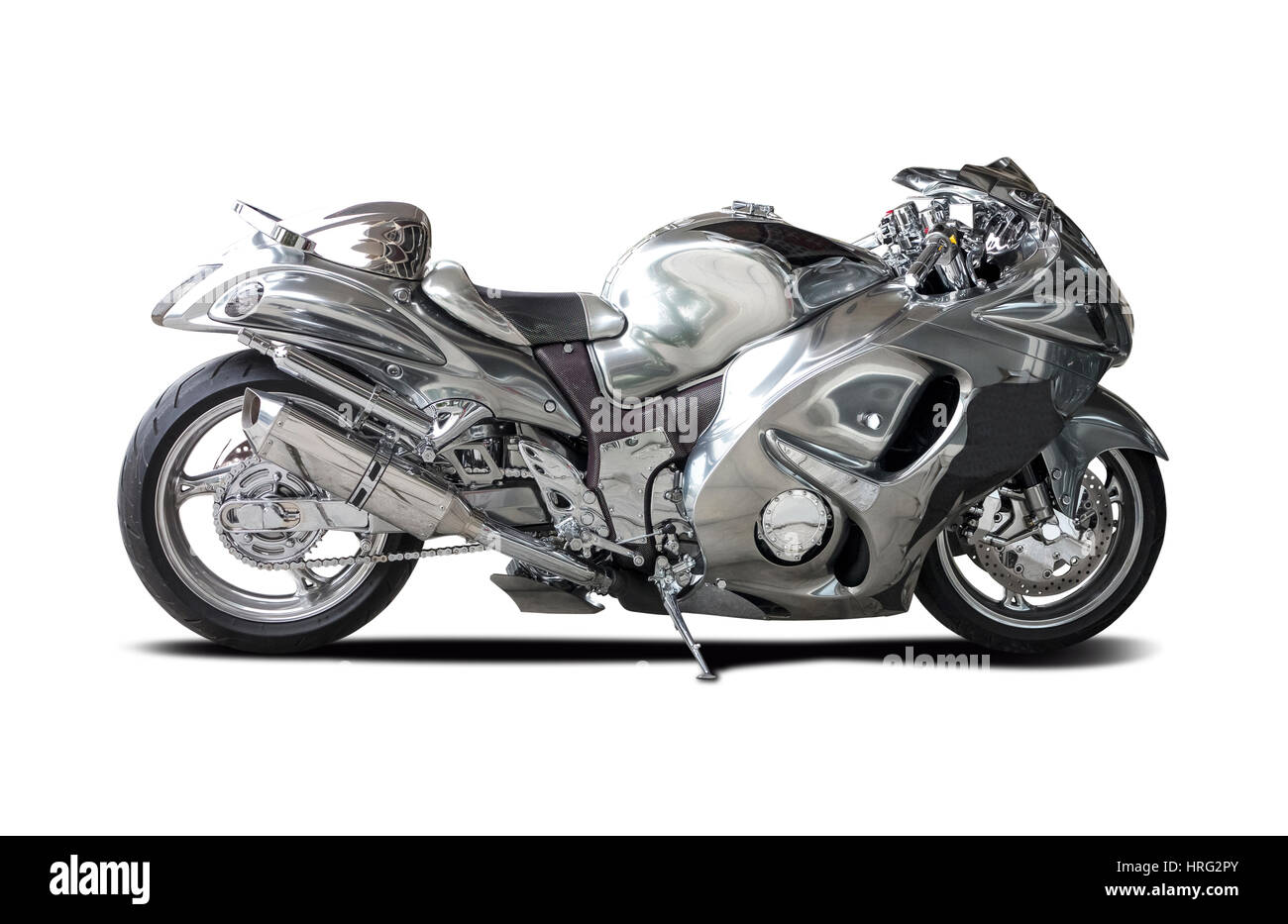 Chrome Custom Motorrad isoliert auf weißem Hintergrund Stockfoto