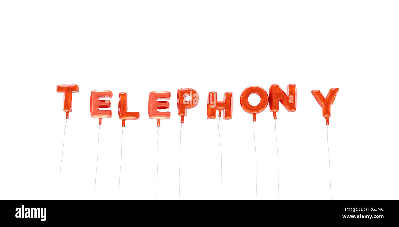 Telefonie - Wort, das aus roten Folie Luftballons - 3D gerendert.  Einsetzbar für ein Online-Banner oder eine gedruckte Postkarte. Stockfoto