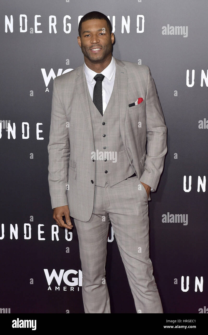 Westwood, Kalifornien. 28. Februar 2017. Alano Miller besucht WGN America "Underground" Saison zwei Premiere Screening im Regency Village Theatre am 28. Februar 2017 in Westwood, Kalifornien. | Verwendung Weltweit/Picture Alliance Credit: Dpa/Alamy Live-Nachrichten Stockfoto