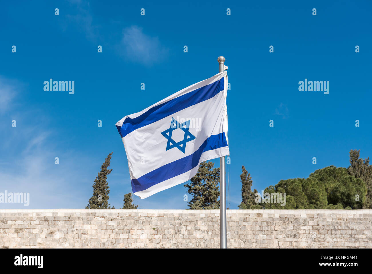 Israelische Flagge oben Westwand, Jerusalem, Israel Stockfoto