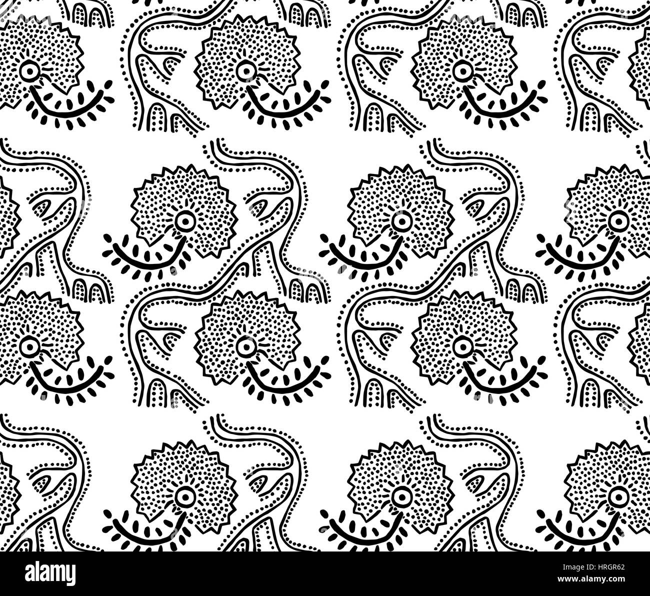 Nahtlose Blumenmuster, traditionelle Block gedruckt Ornament, handgemachte russischen Motiv in schwarz und weiß. Textildruck. Stock Vektor