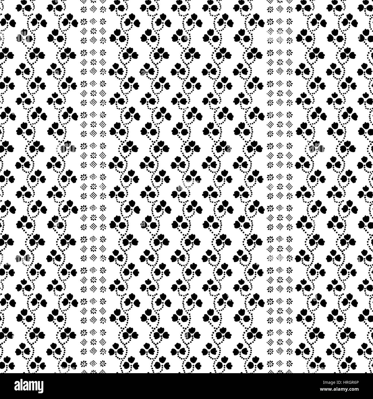 Nahtlose Blumenmuster, handgemachte russischen folk Motiv Klee und Blöcke in schwarz und weiß. Textildruck. Stock Vektor