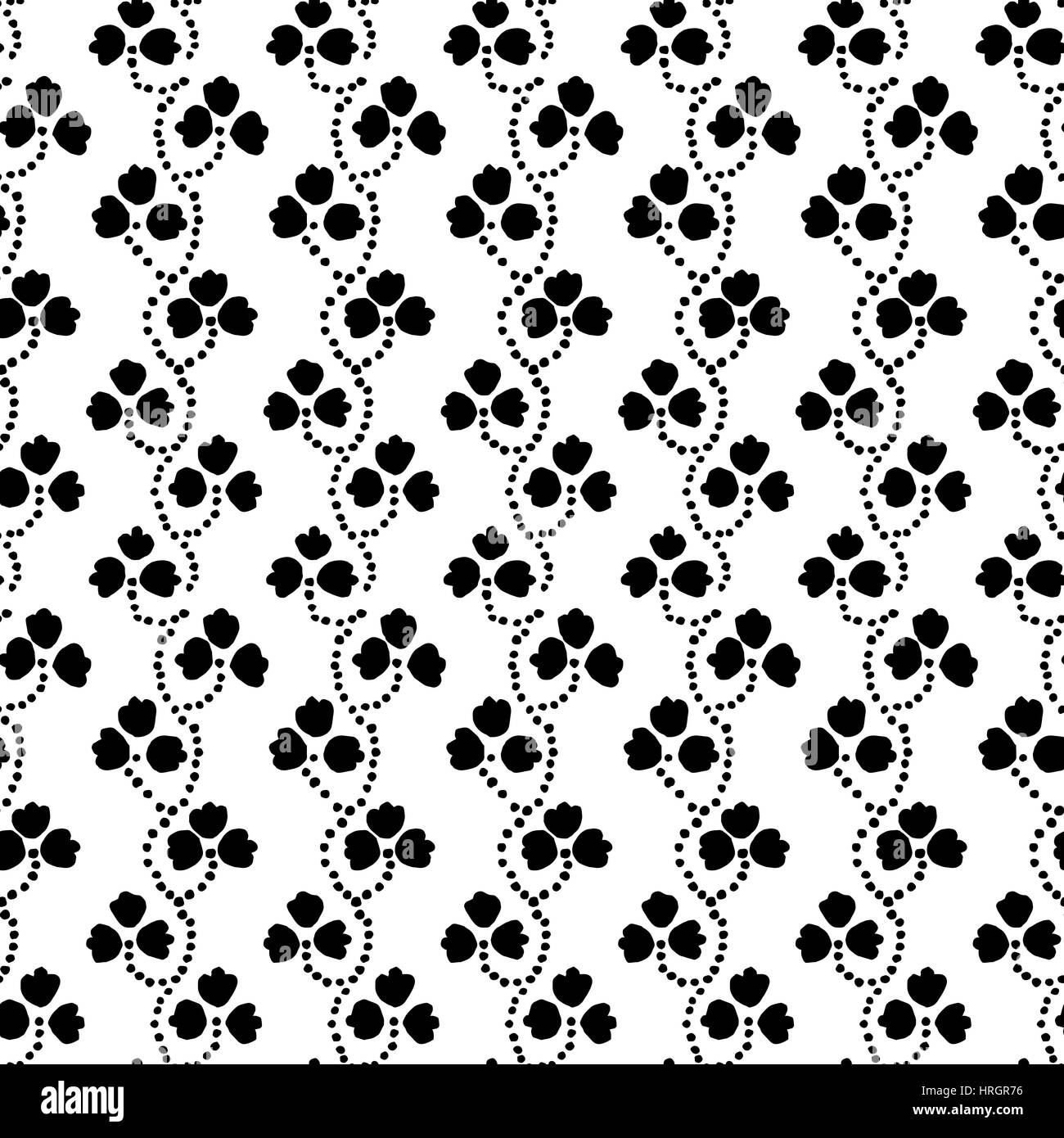 Nahtlose Blumenmuster, handgemachte russischen folk-Motiv mit Klee in schwarz und weiß. Textildruck. Stock Vektor