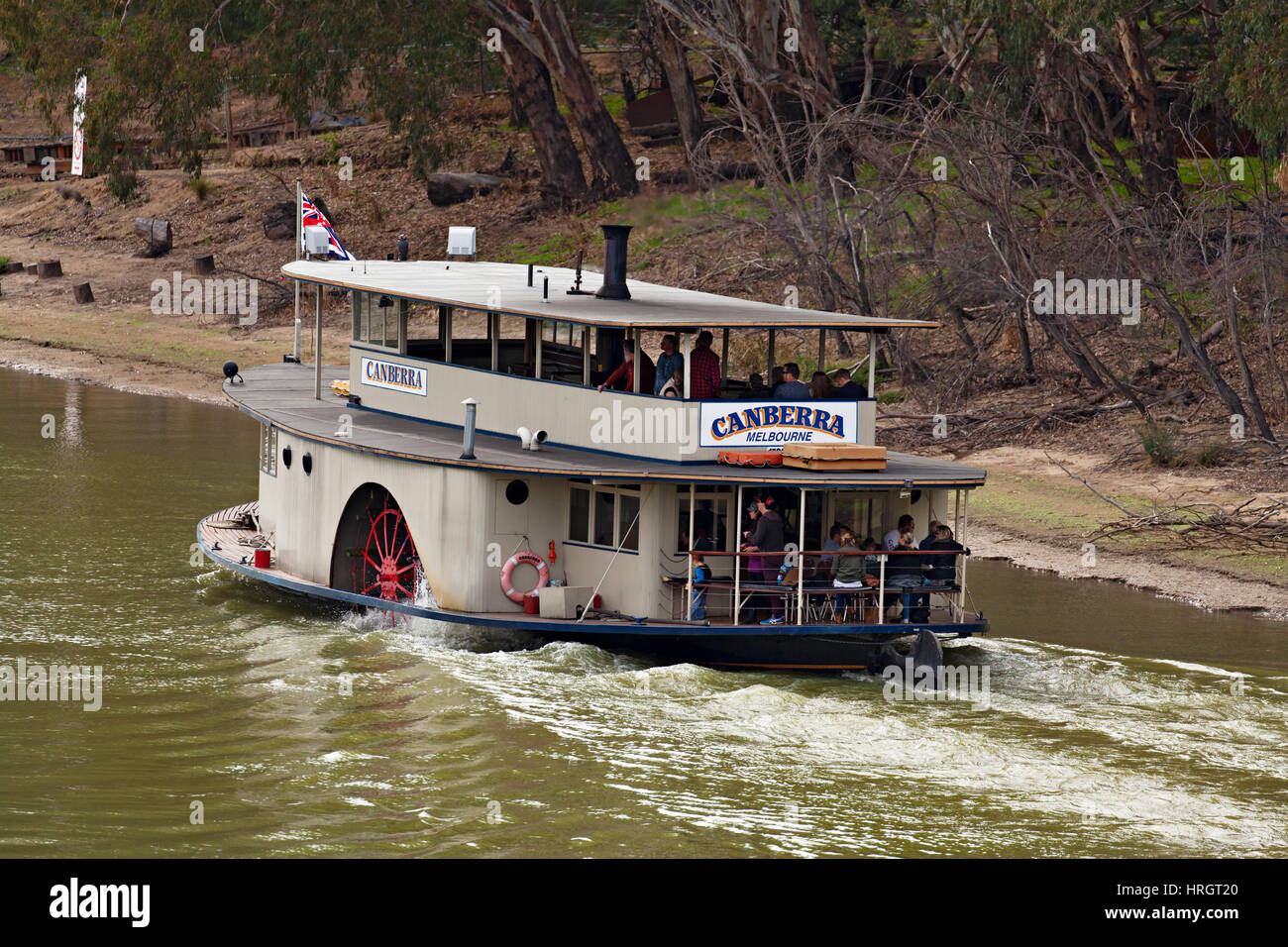 Eine alte Raddampfer PS Canberra Kreuzfahrten entlang des Murray River in Echuca, Victoria, Australien. Stockfoto