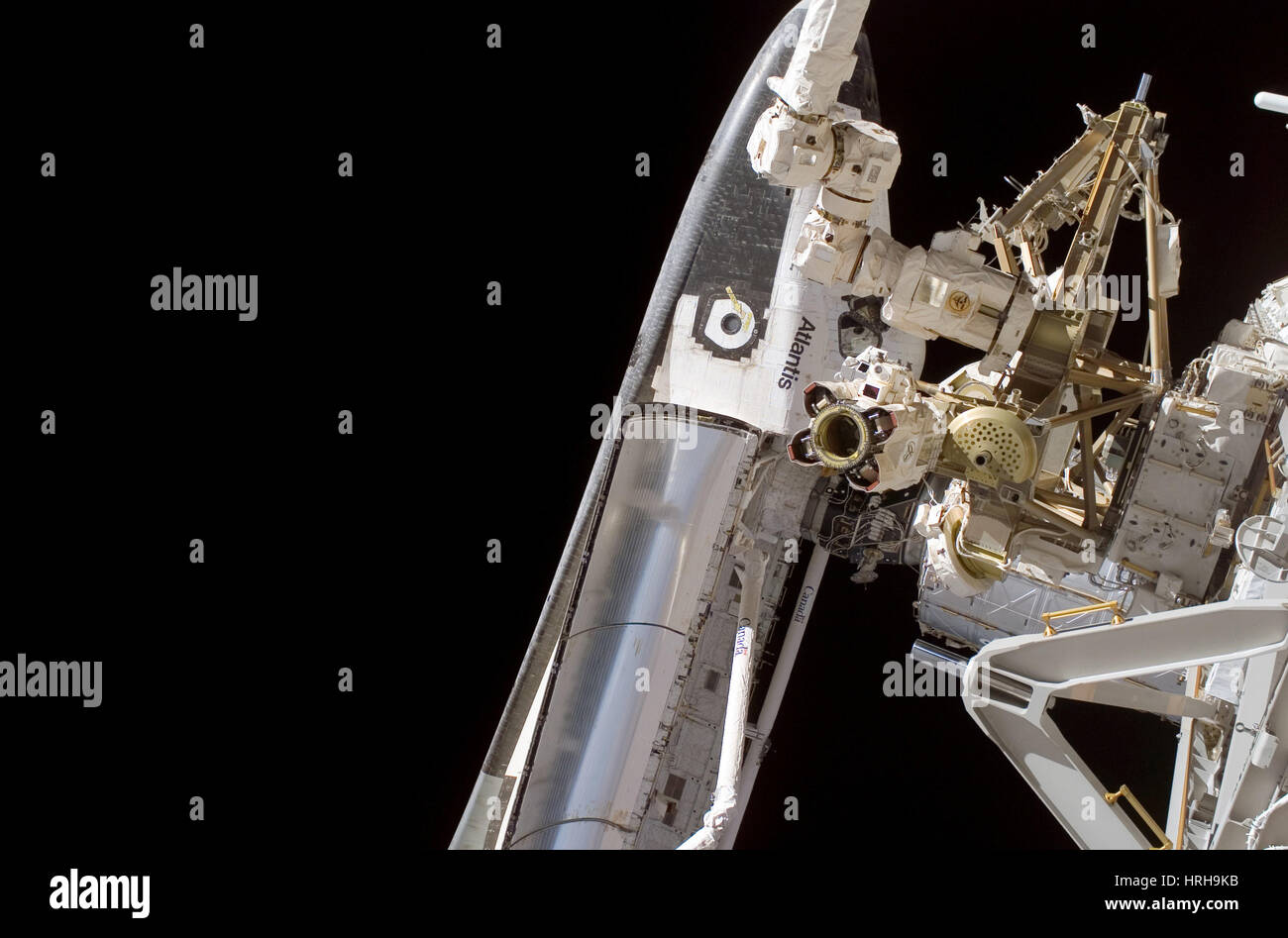 ISS und Shuttle angedockt Stockfoto