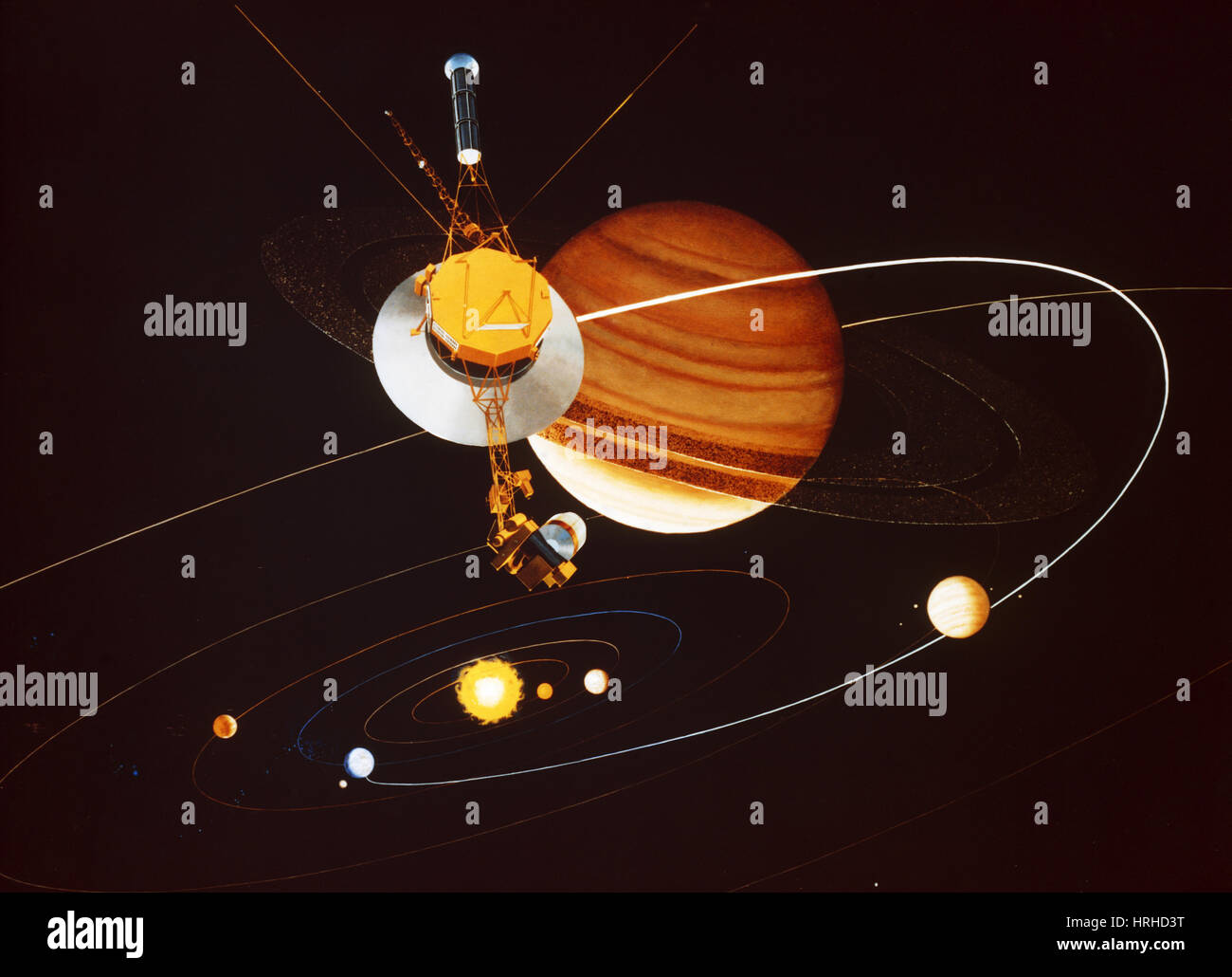 Voyager Saturn Flyby Artwork Stockfoto