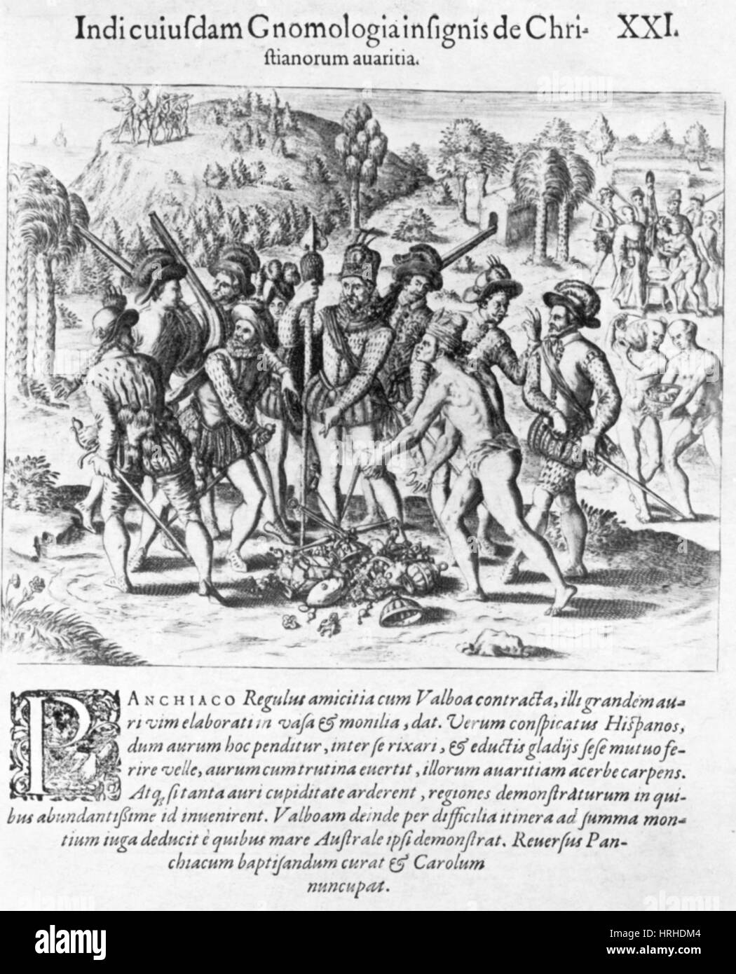 Balboa, spanischer Konquistador, mit den Indianern Stockfoto