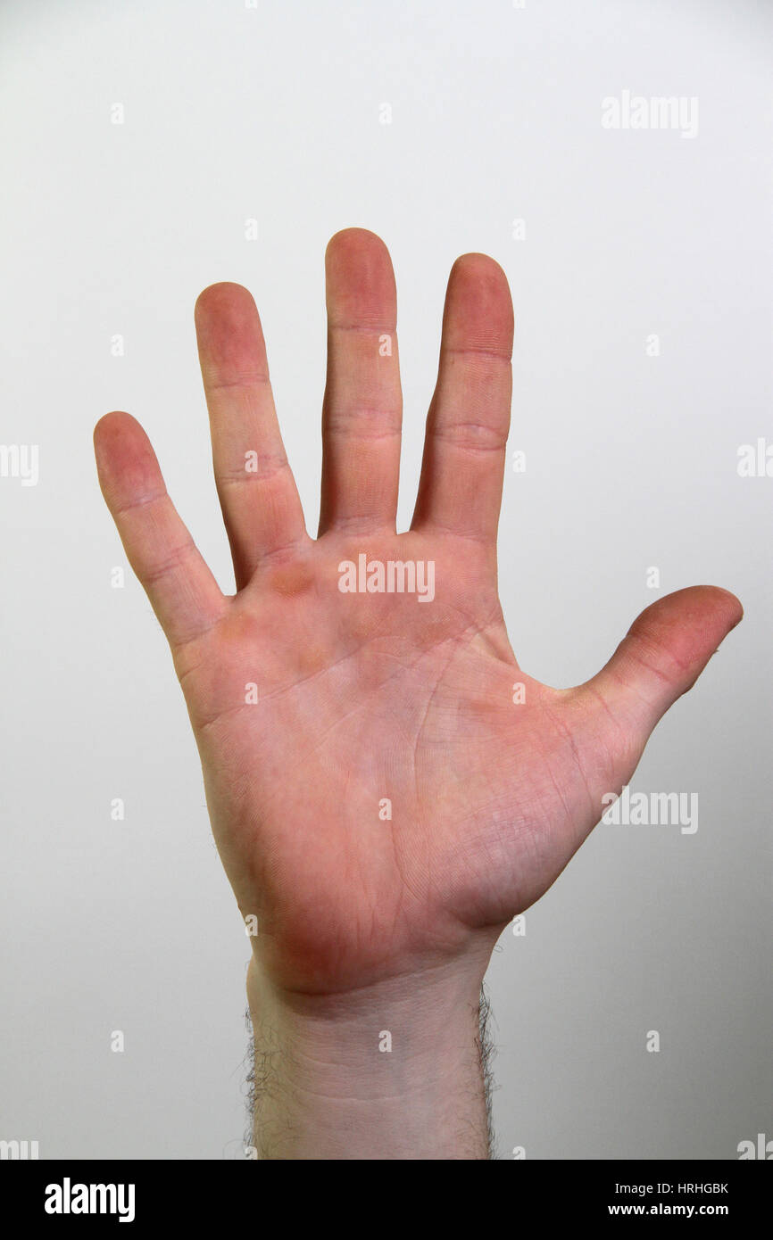 Hand, die Unterzeichnung Nummer fünf Stockfoto