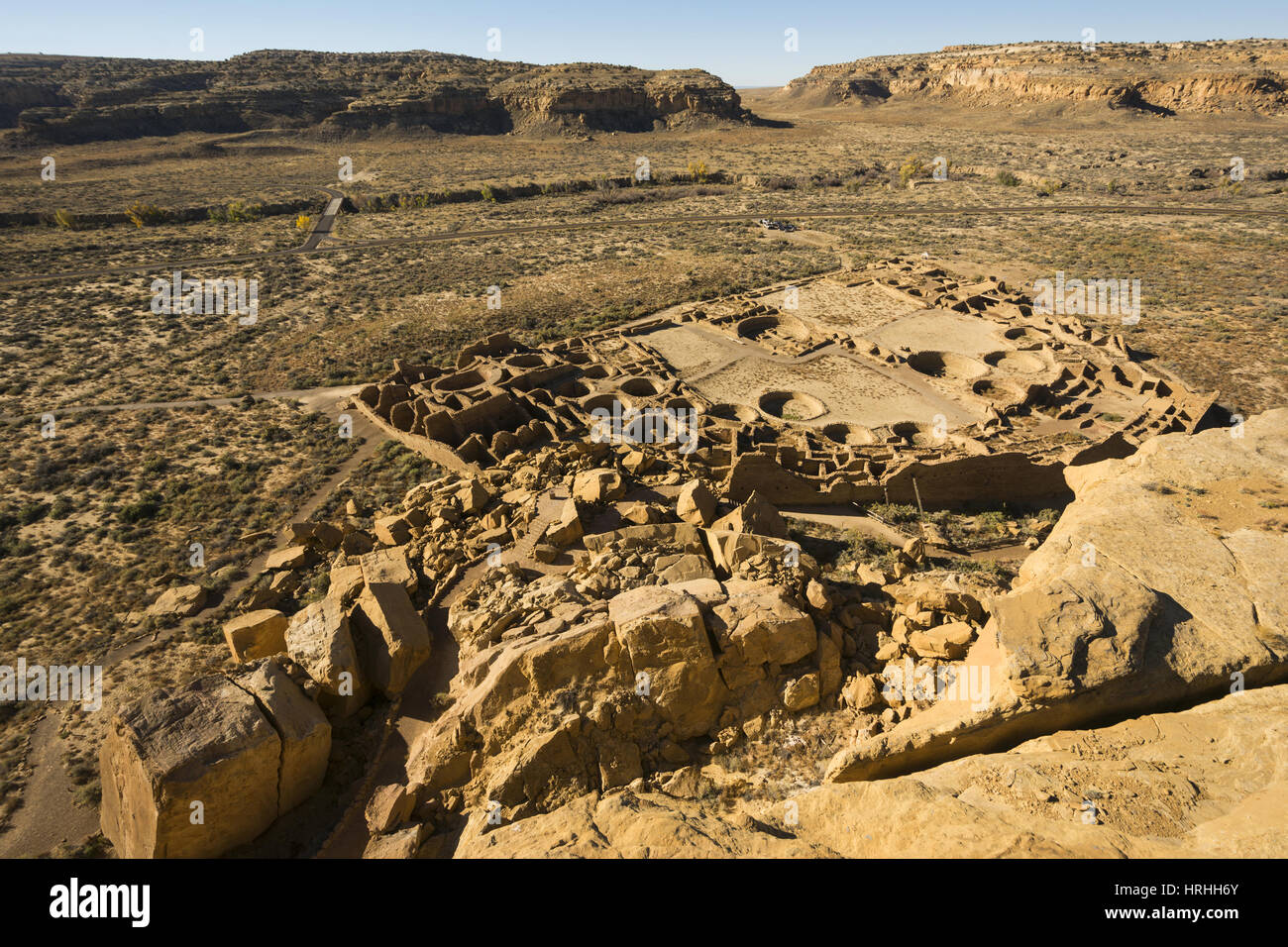 New-Mexico, Chaco Culture National Historical Park, Pueblo Bonito, Stammhaus Puebloan große Ruinen, AD 850 bis 1150 n. Chr., UNESCO-Weltkulturerbe Stockfoto