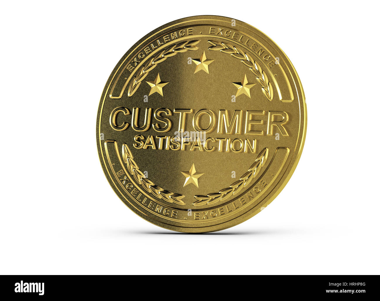 Eine goldene Kundenzufriedenheit Medaille auf weißem Hintergrund. Konzept des CRM, Customer Relaionship Management. 3D illustration Stockfoto