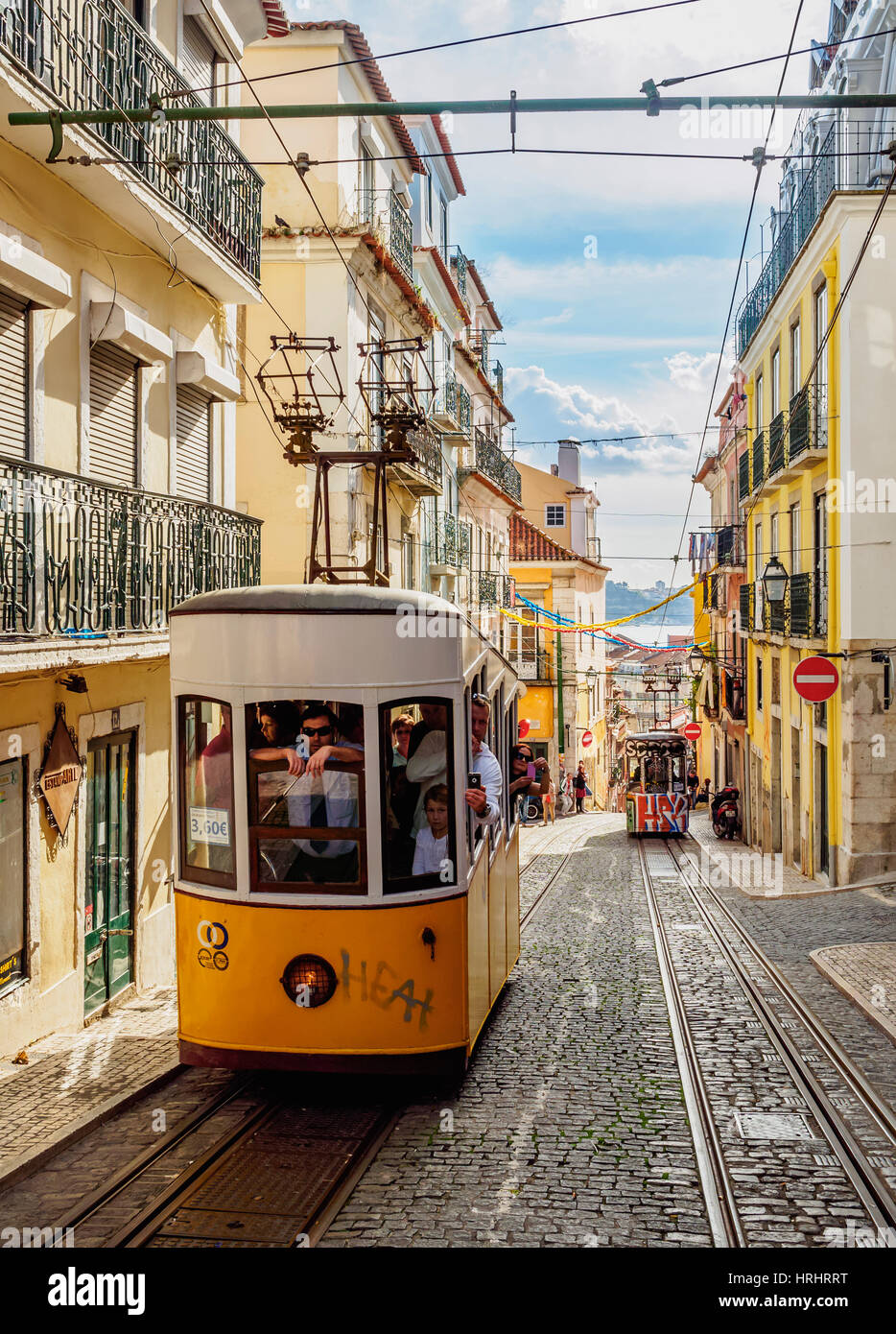 Ansicht der Bica Standseilbahn, Lissabon, Portugal Stockfoto