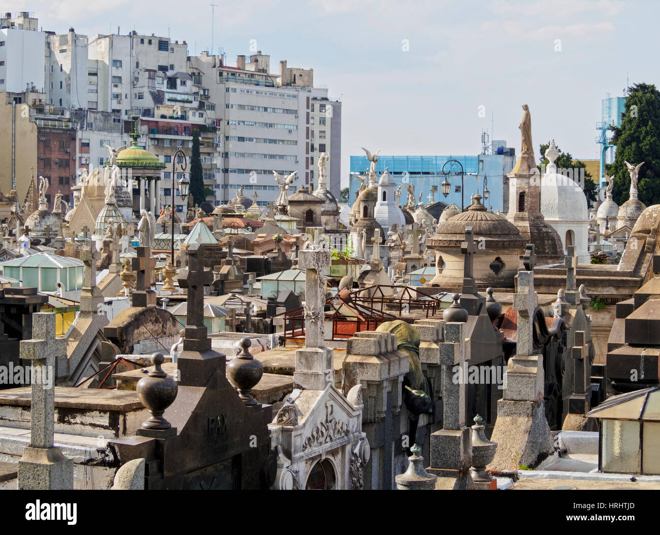 Erhöhten Blick auf Friedhof La Recoleta, Buenos Aires City, Provinz Buenos Aires, Argentinien Stockfoto
