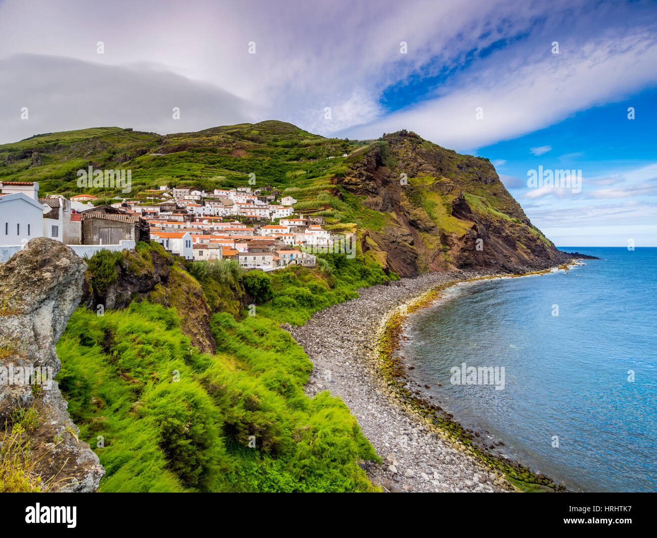 Blick auf die Vila Corvo, Corvo, Azoren, Portugal, Atlantik