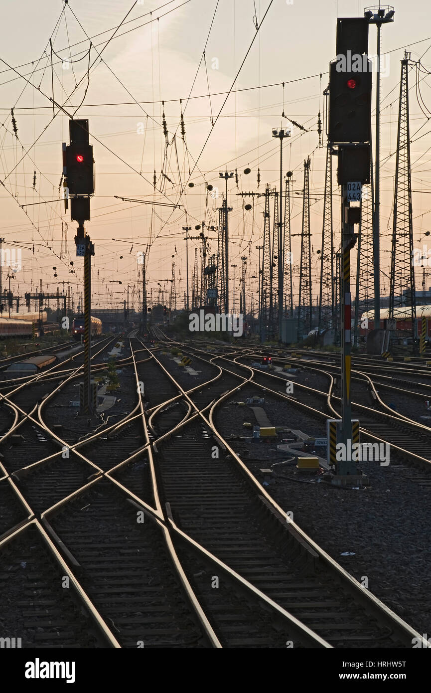 Gleise im Hauptbahnhof, Frankfurt am Main, Hessen, Deutschland Stockfoto